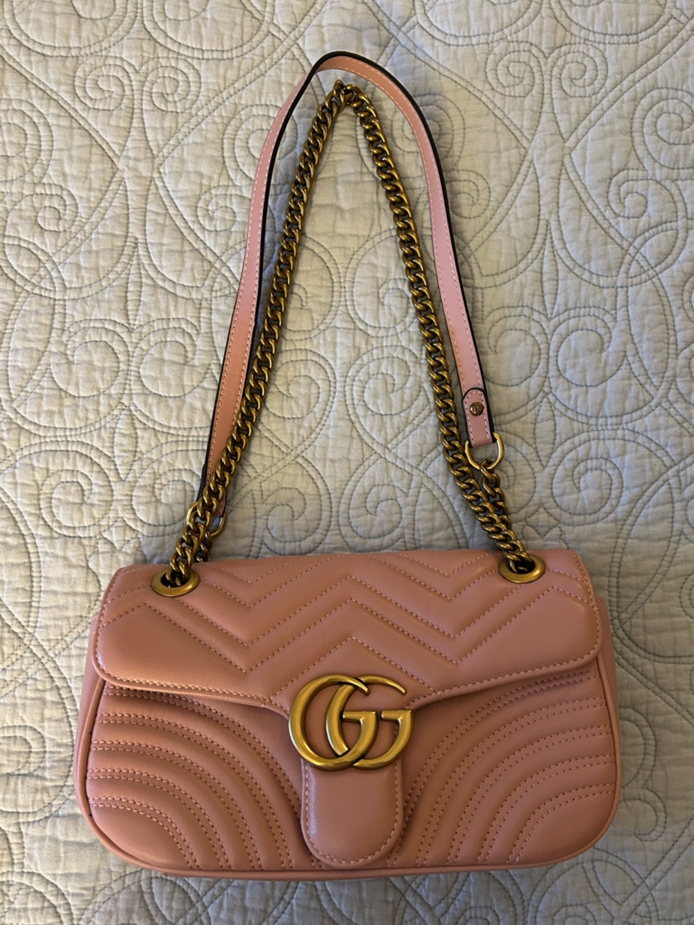 Pink Quilted Shoulder Bag with Gold Chain